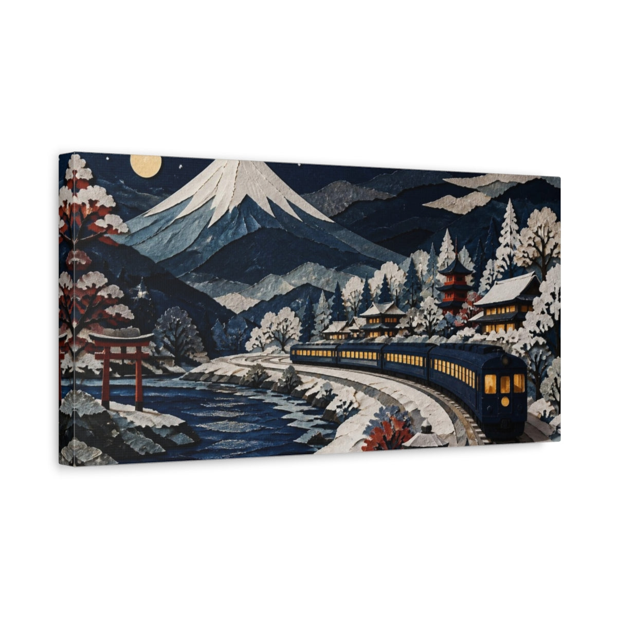 Side Mockup 3. Japanese Night Train shown as canvas print