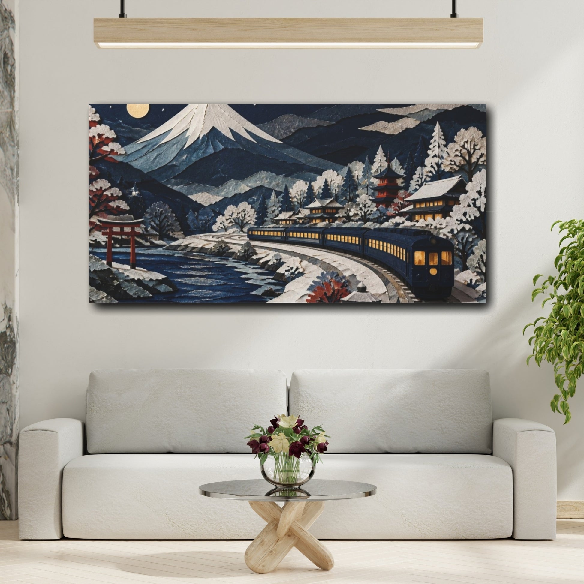 Mockup 2. Japanese Night Train shown as canvas print