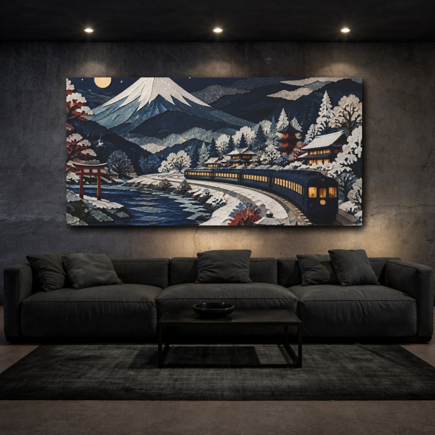 Mockup 3. Japanese Night Train shown as canvas print