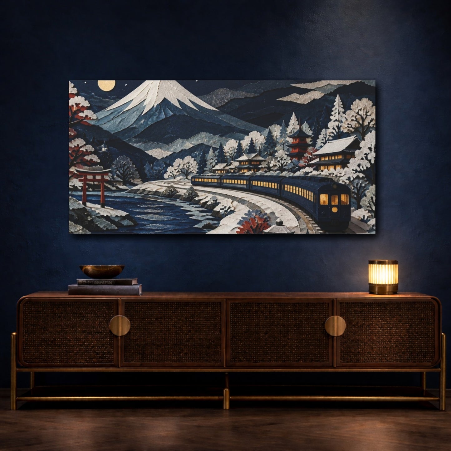 Mockup 4. Japanese Night Train shown as canvas print