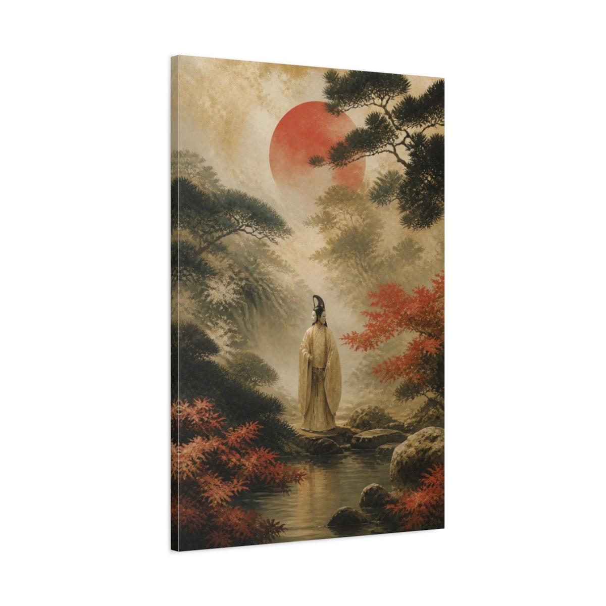 Main Mockup. Japanese Noh Masked Figure shown as canvas print