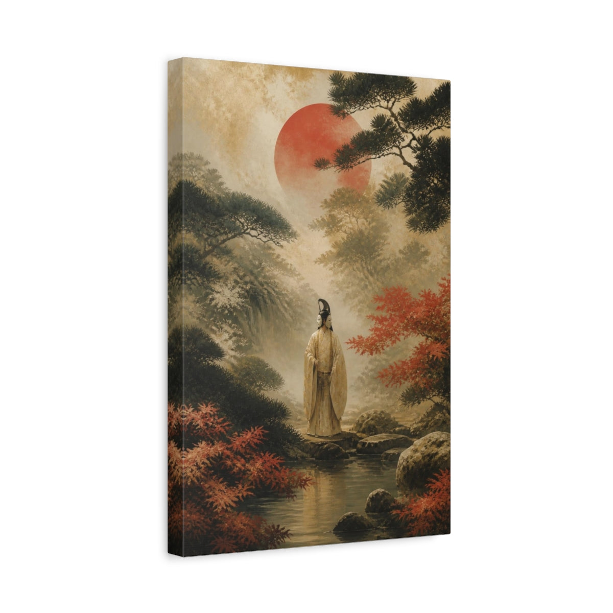 Side Mockup 4. Japanese Noh Masked Figure shown as canvas print