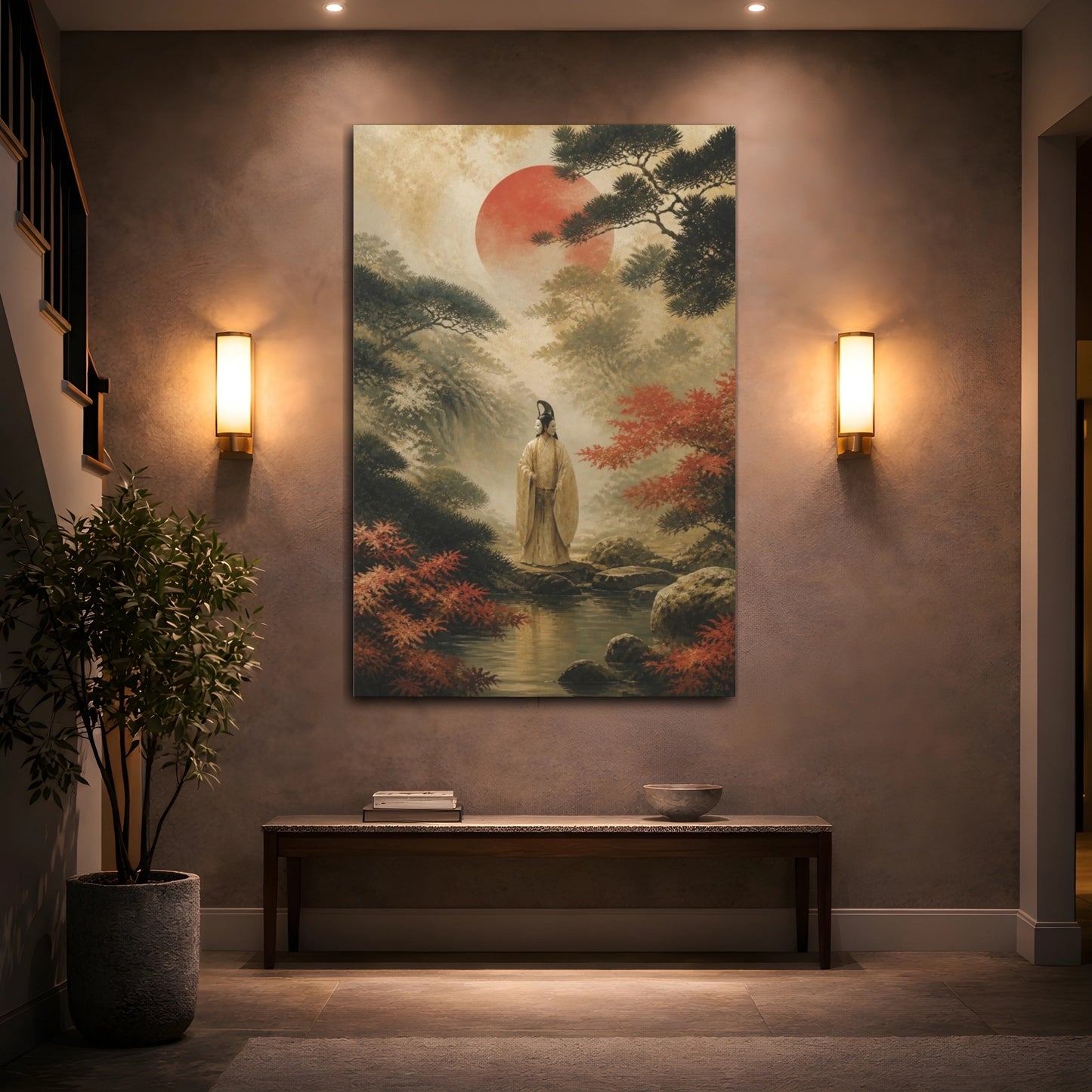 Mockup 2. Japanese Noh Masked Figure shown as canvas print