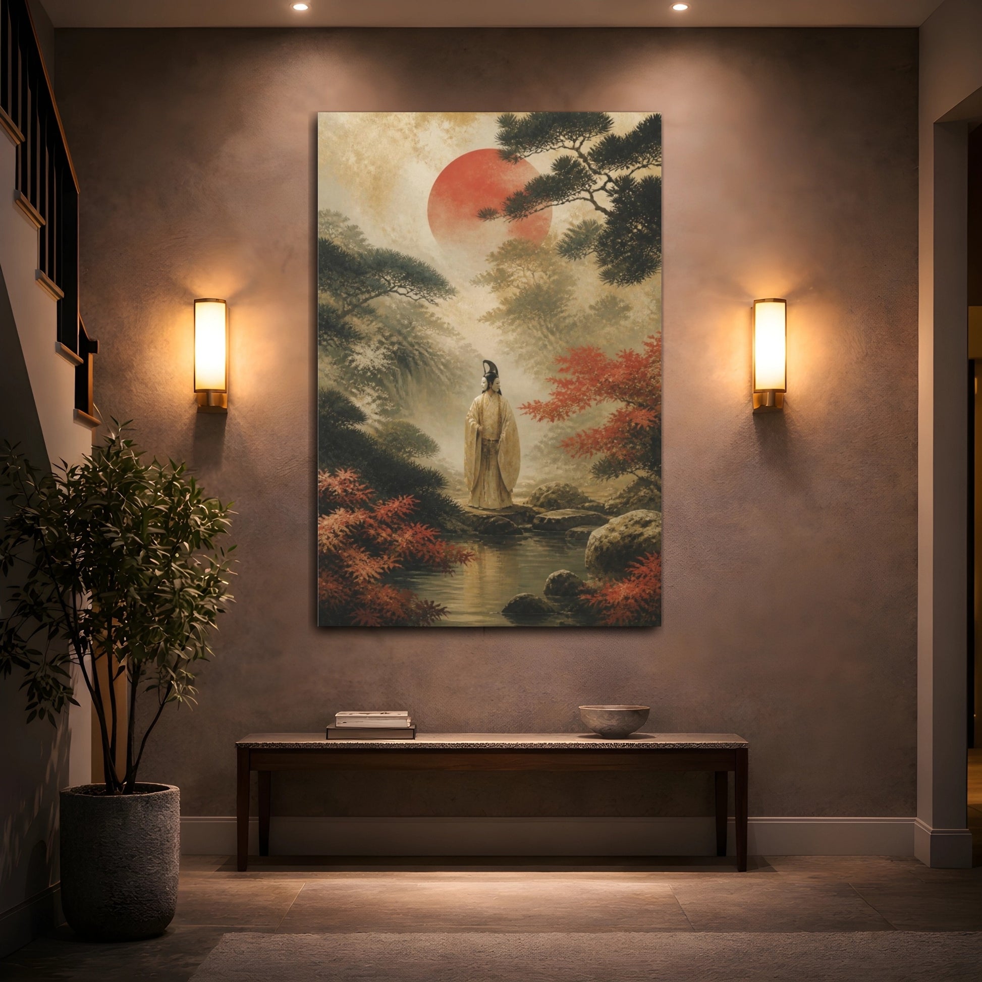 Mockup 2. Japanese Noh Masked Figure shown as canvas print