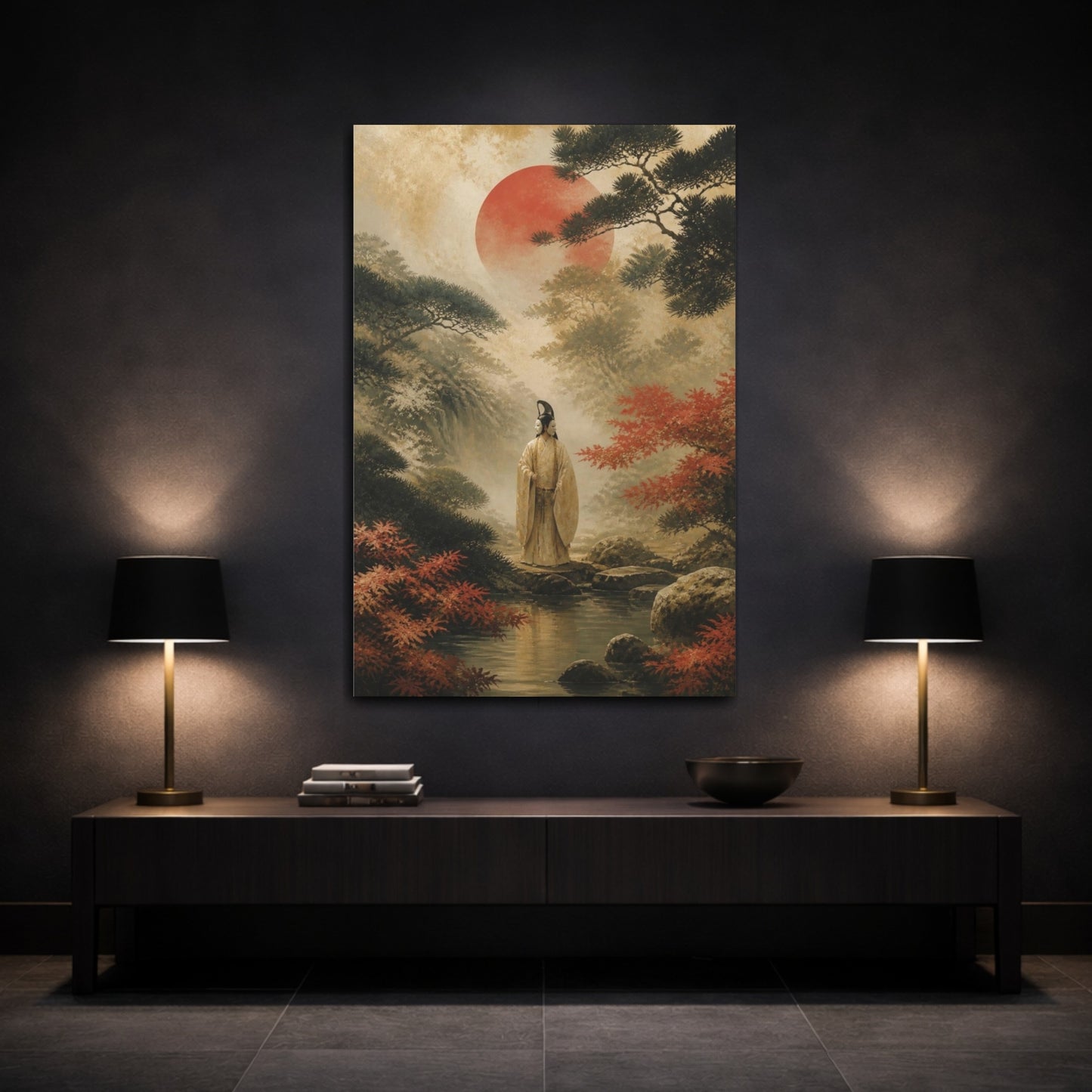 Mockup 3. Japanese Noh Masked Figure shown as canvas print