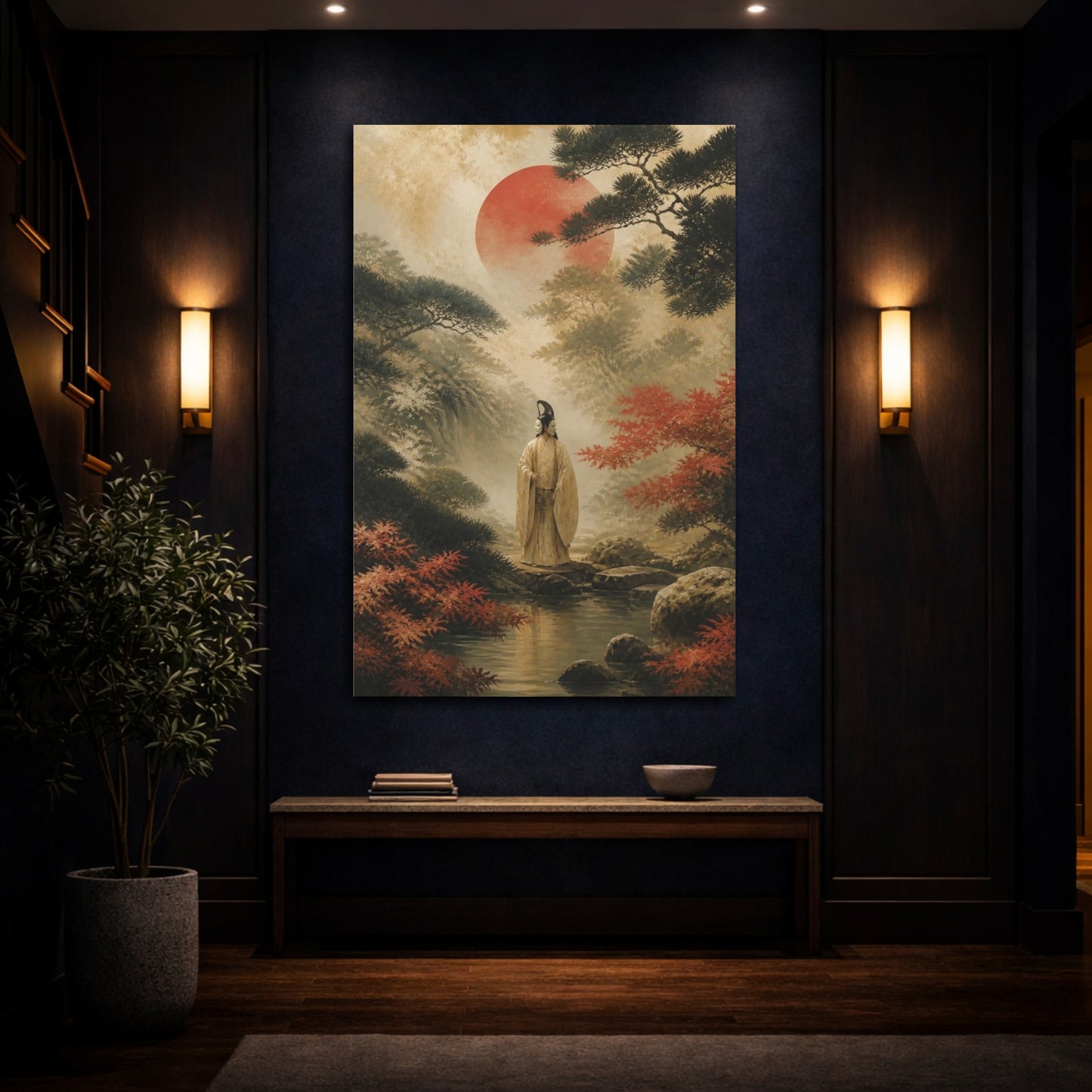 Mockup 4. Japanese Noh Masked Figure shown as canvas print