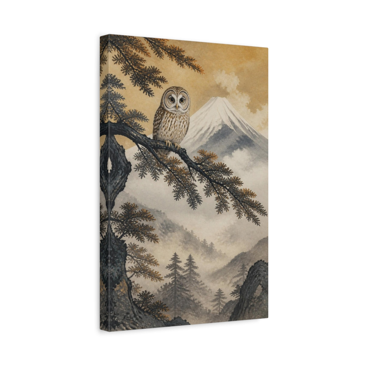 Side Mockup 4. Japanese Owl On Cedar shown as canvas print