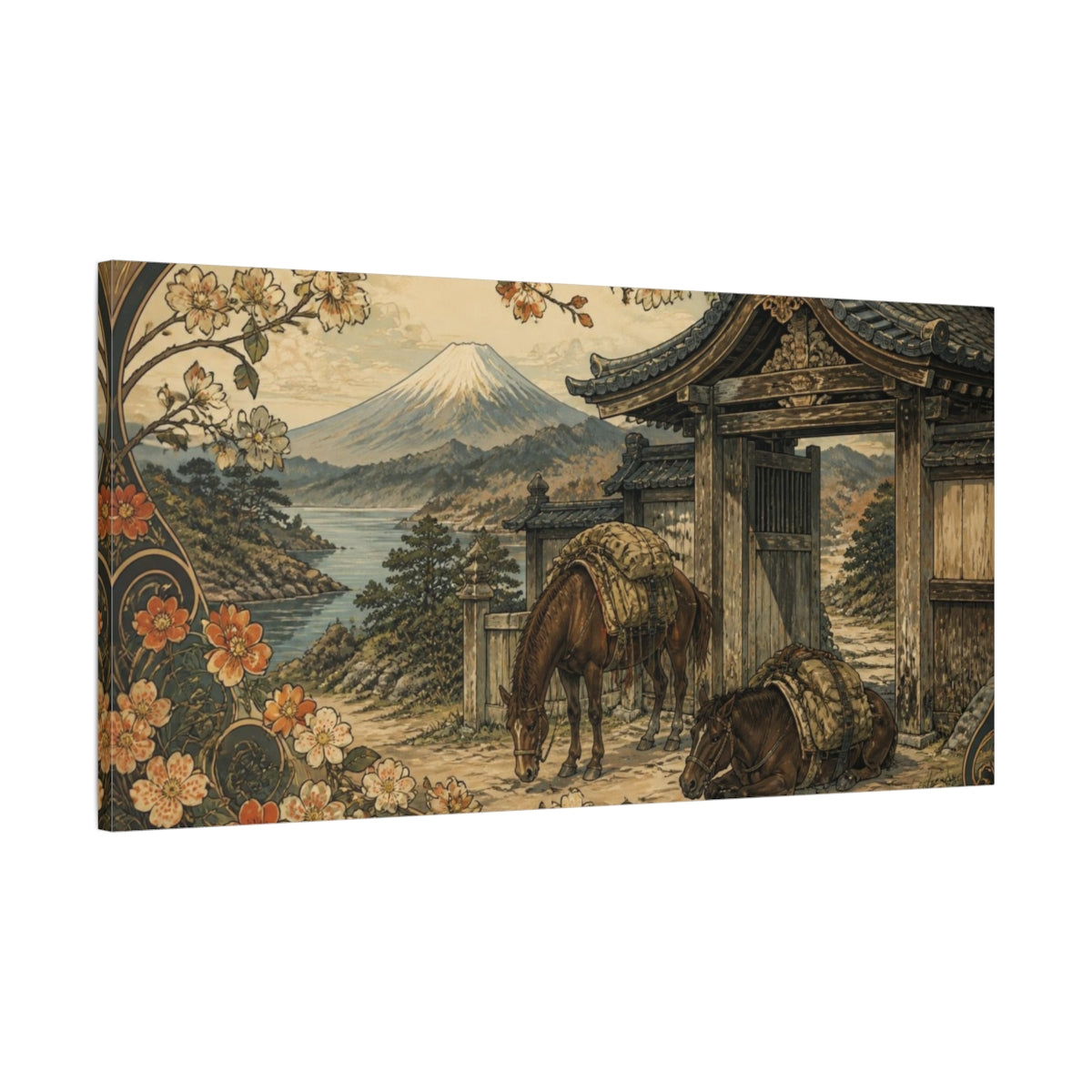 Main Mockup. Japanese Packhorses At Gate shown as canvas print