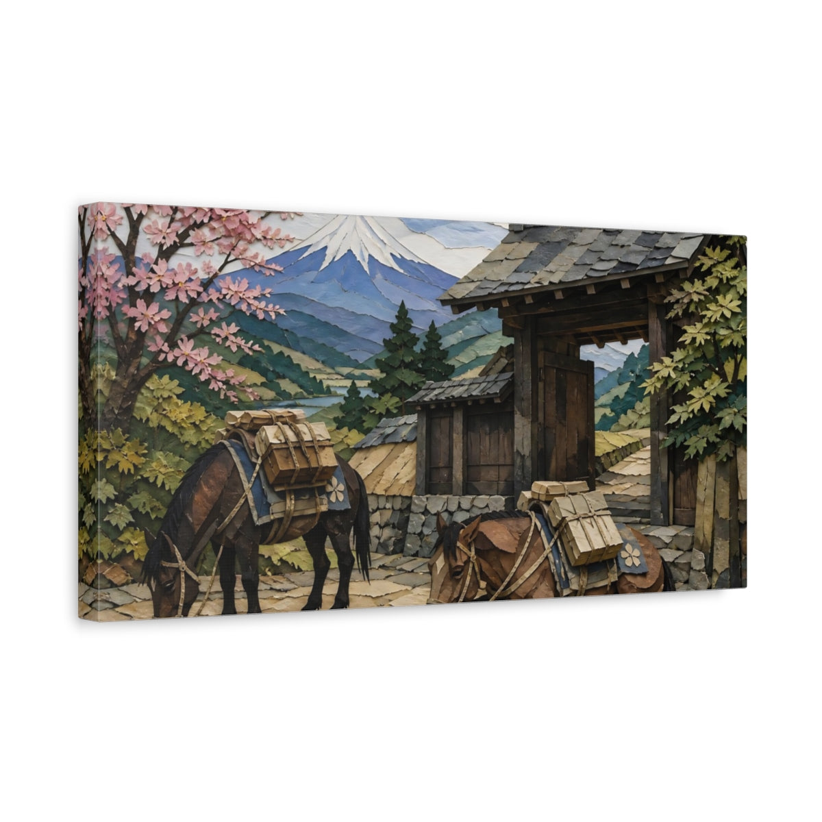 Side Mockup 3. Japanese Packhorses At Gate shown as canvas print