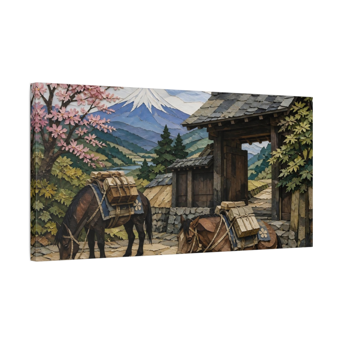 Side Mockup 1. Japanese Packhorses At Gate shown as canvas print