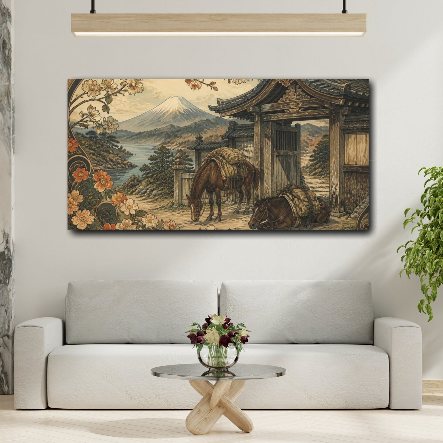 Mockup 2. Japanese Packhorses At Gate shown as canvas print
