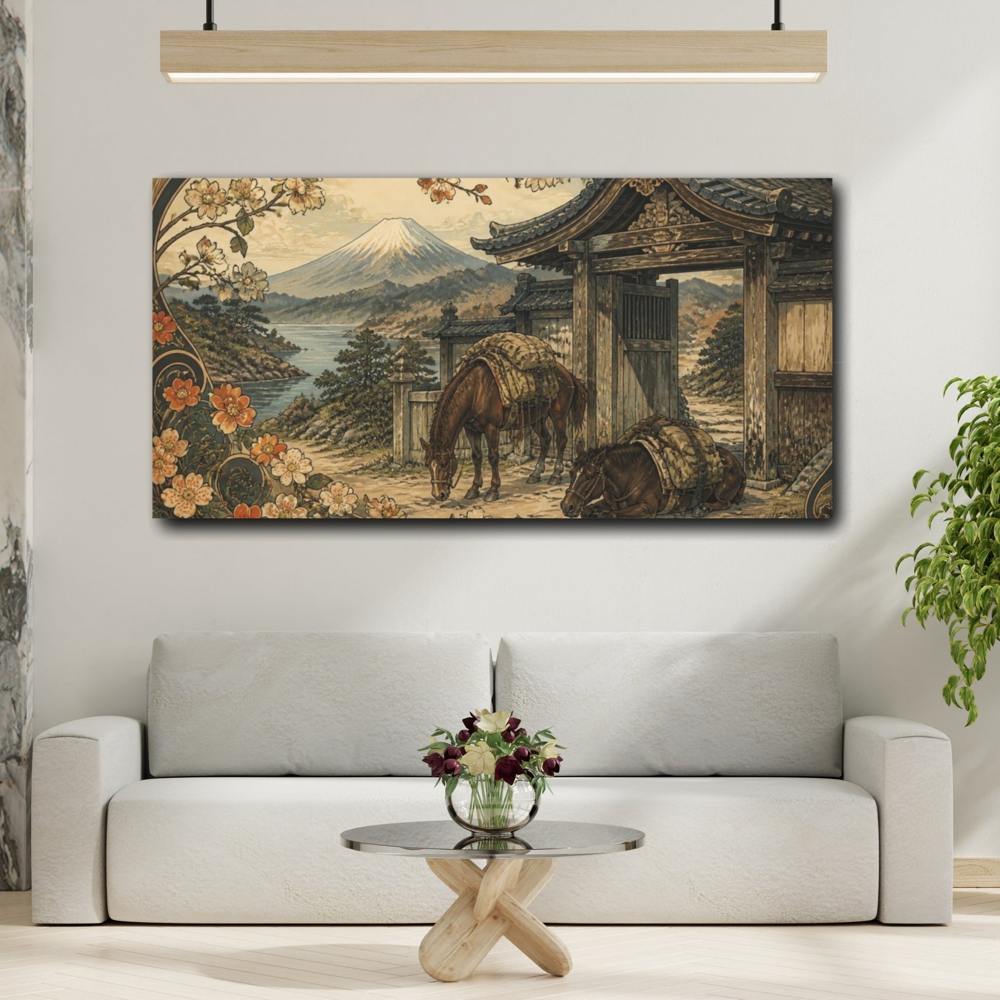 Mockup 2. Japanese Packhorses At Gate shown as canvas print