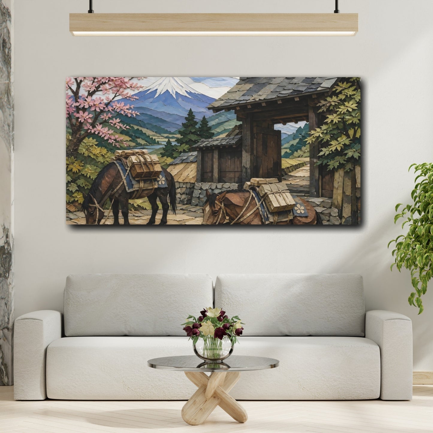 Mockup 2. Japanese Packhorses At Gate shown as canvas print