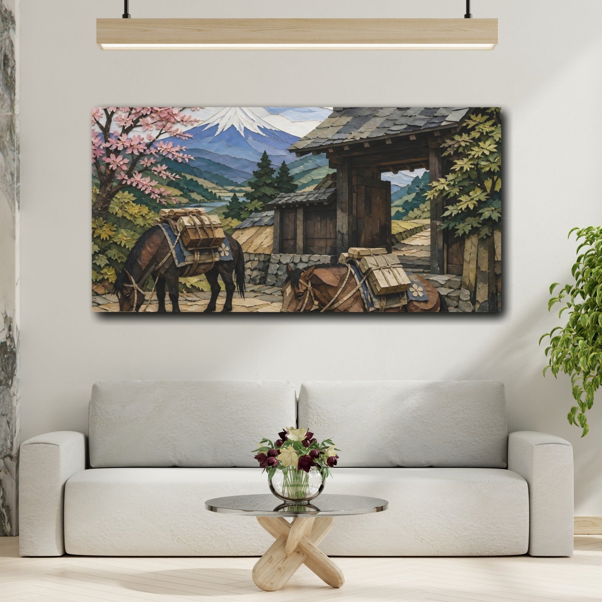 Mockup 2. Japanese Packhorses At Gate shown as canvas print