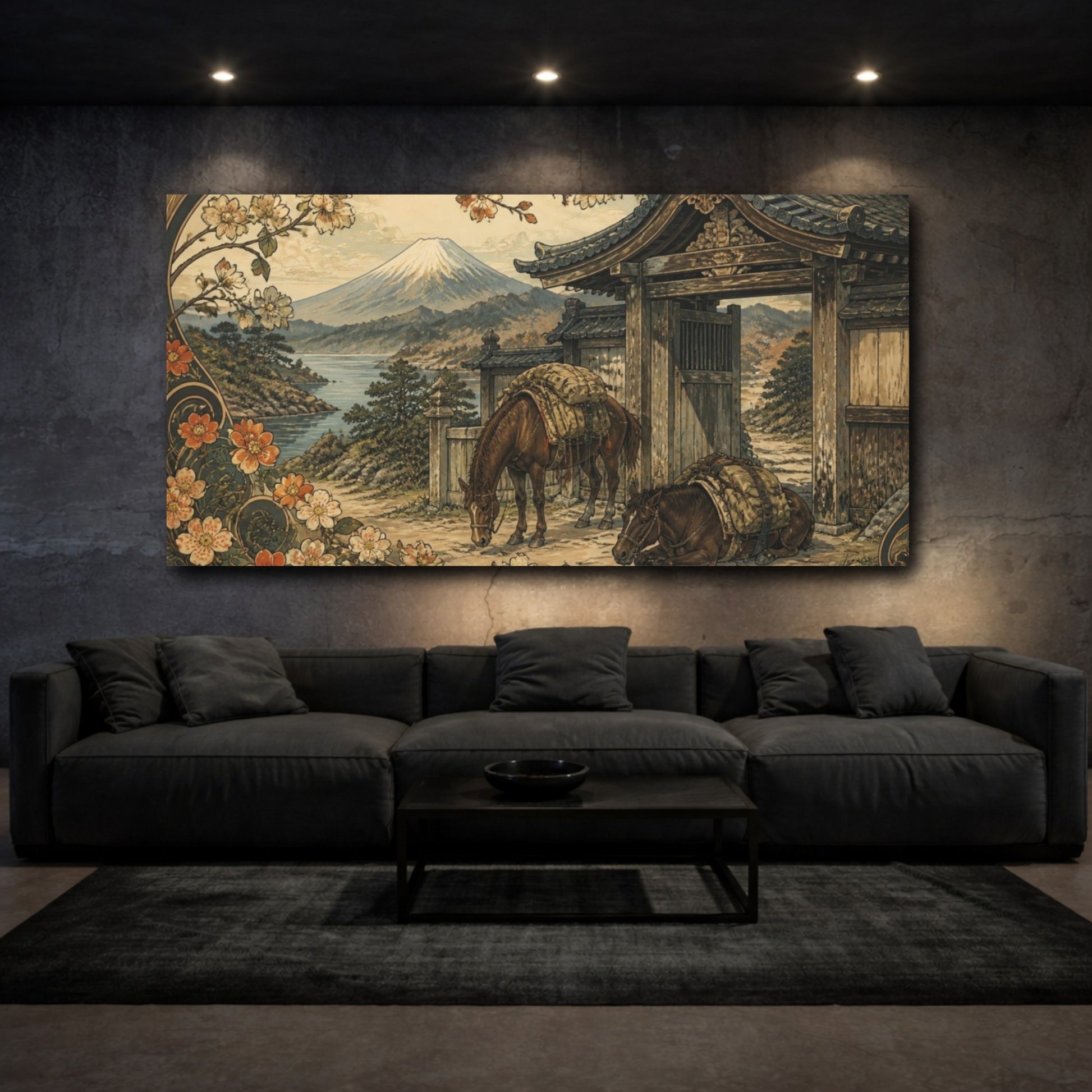 Mockup 3. Japanese Packhorses At Gate shown as canvas print