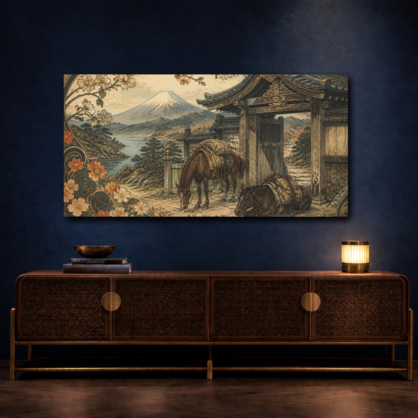Mockup 4. Japanese Packhorses At Gate shown as canvas print