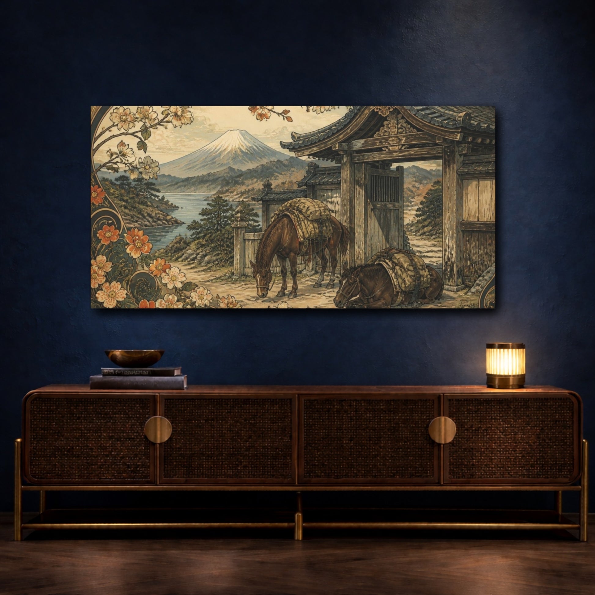 Mockup 4. Japanese Packhorses At Gate shown as canvas print