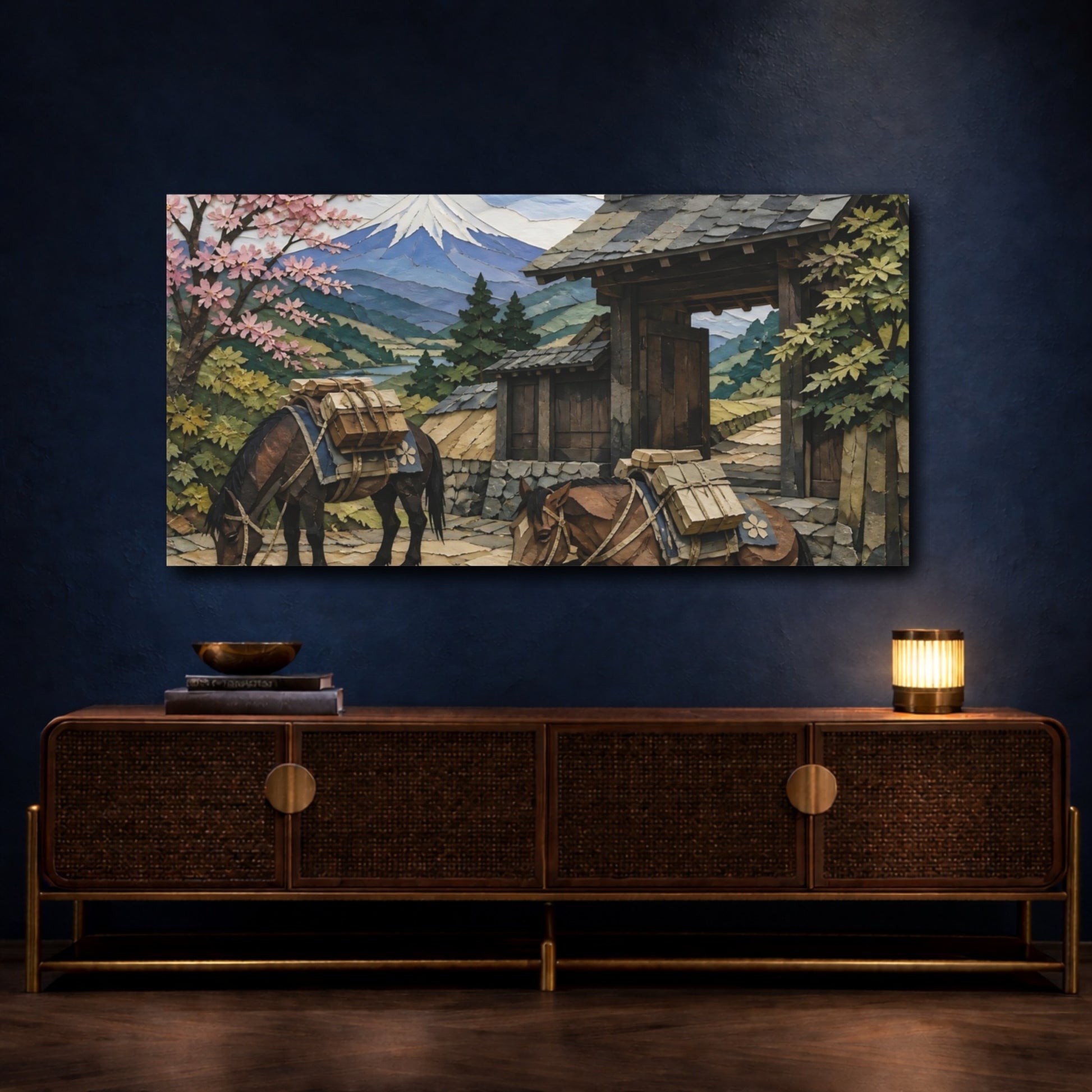 Mockup 4. Japanese Packhorses At Gate shown as canvas print