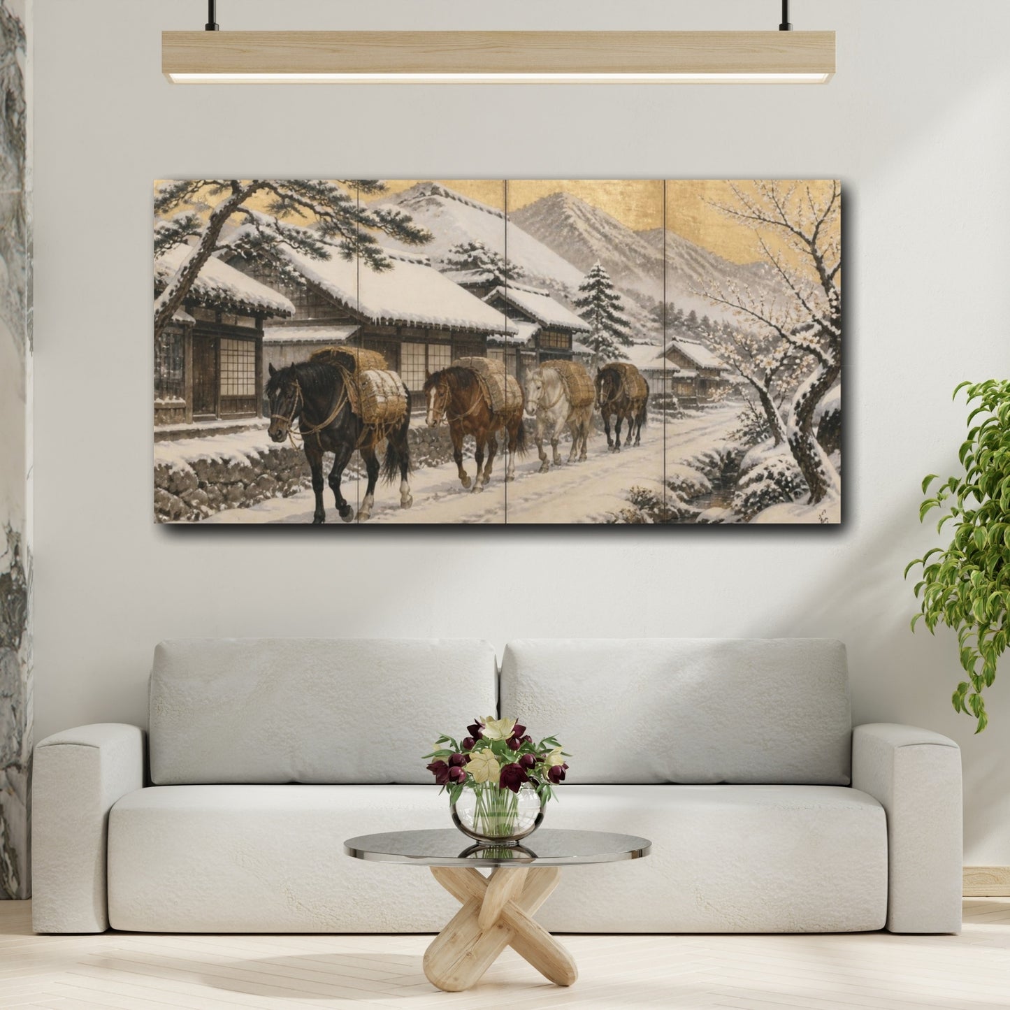 Mockup 2. Japanese Packhorses In Snow shown as canvas print
