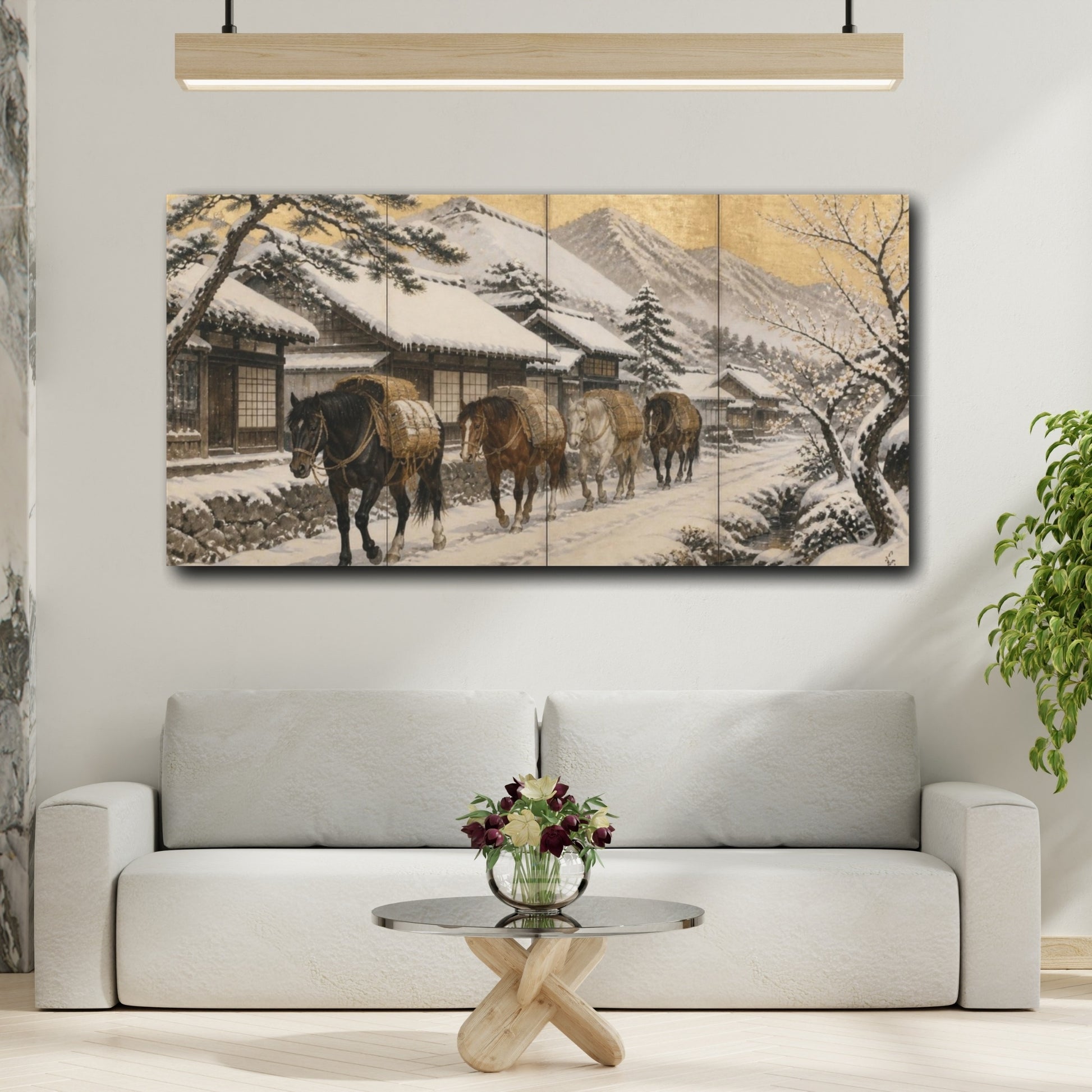 Mockup 2. Japanese Packhorses In Snow shown as canvas print