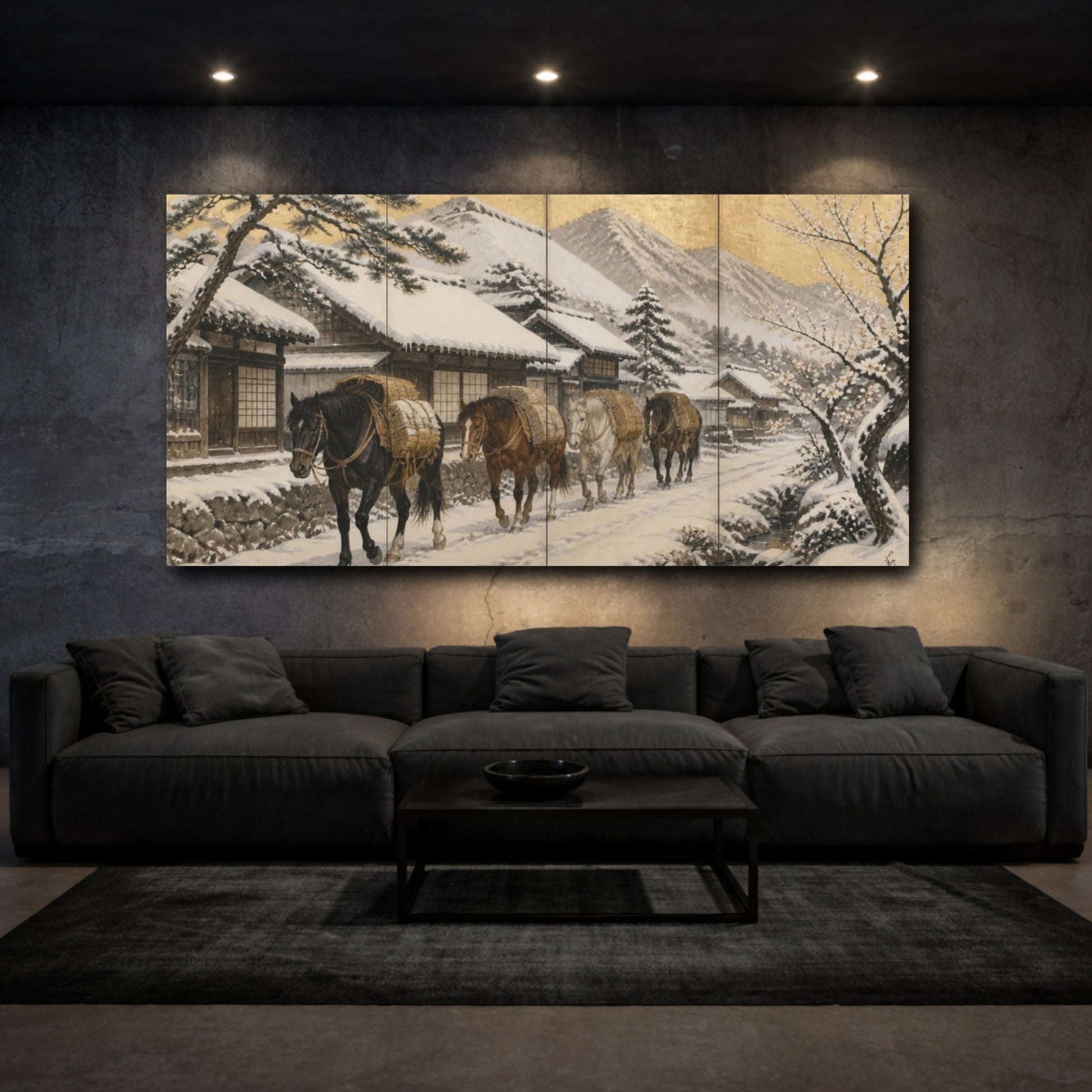 Mockup 3. Japanese Packhorses In Snow shown as canvas print