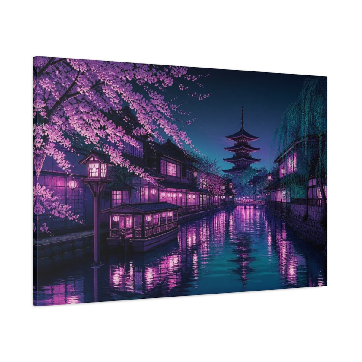 Side Mockup 1. Japanese Pagoda Canal shown as canvas print