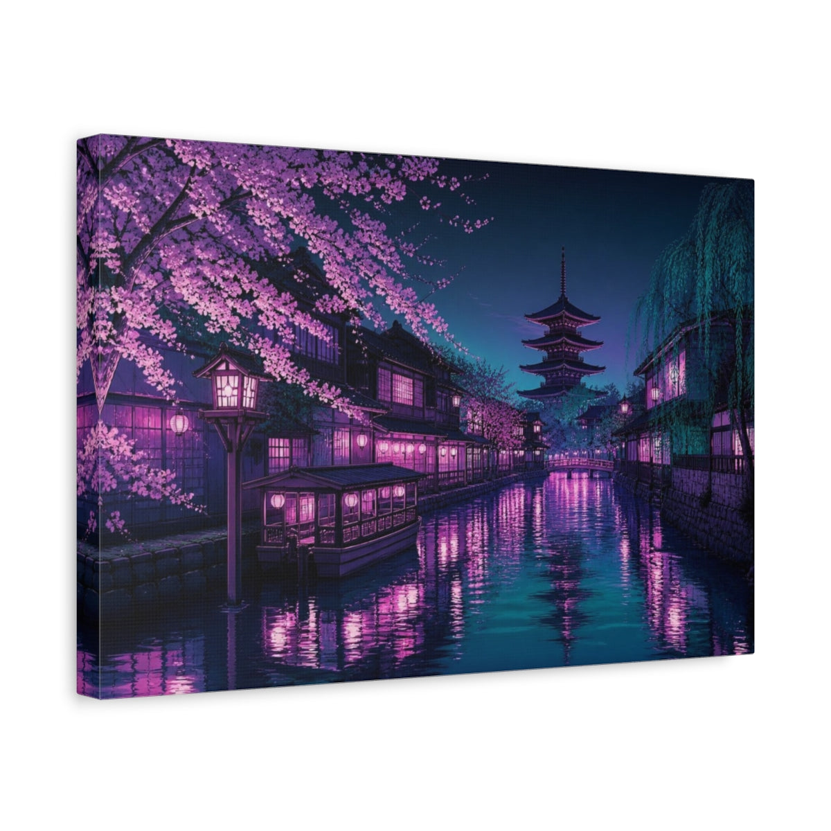 Side Mockup 4. Japanese Pagoda Canal shown as canvas print
