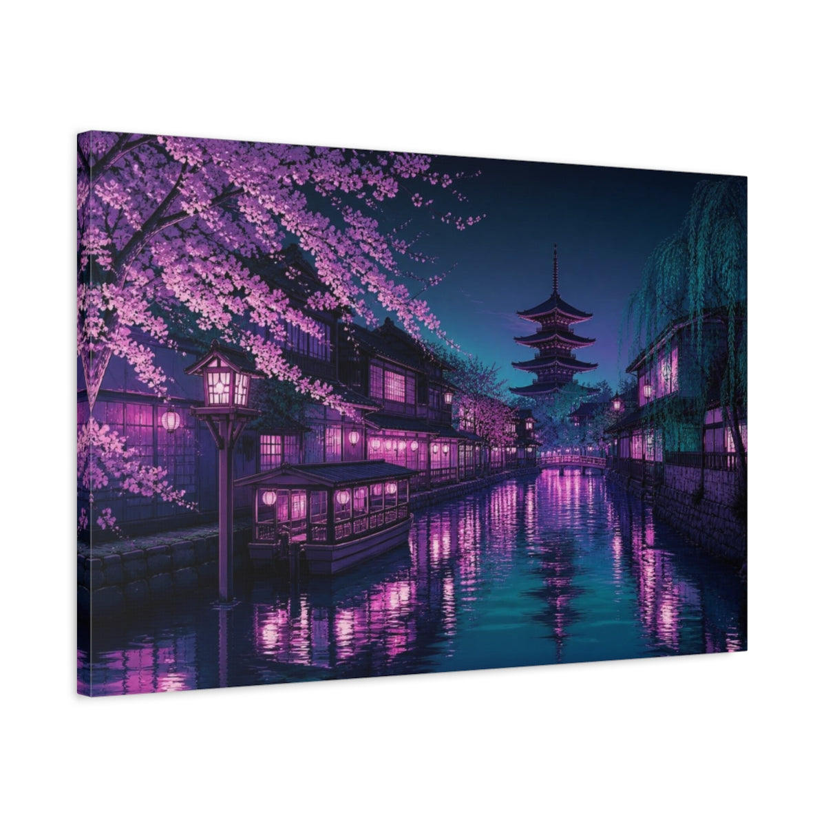 Side Mockup 2. Japanese Pagoda Canal shown as canvas print