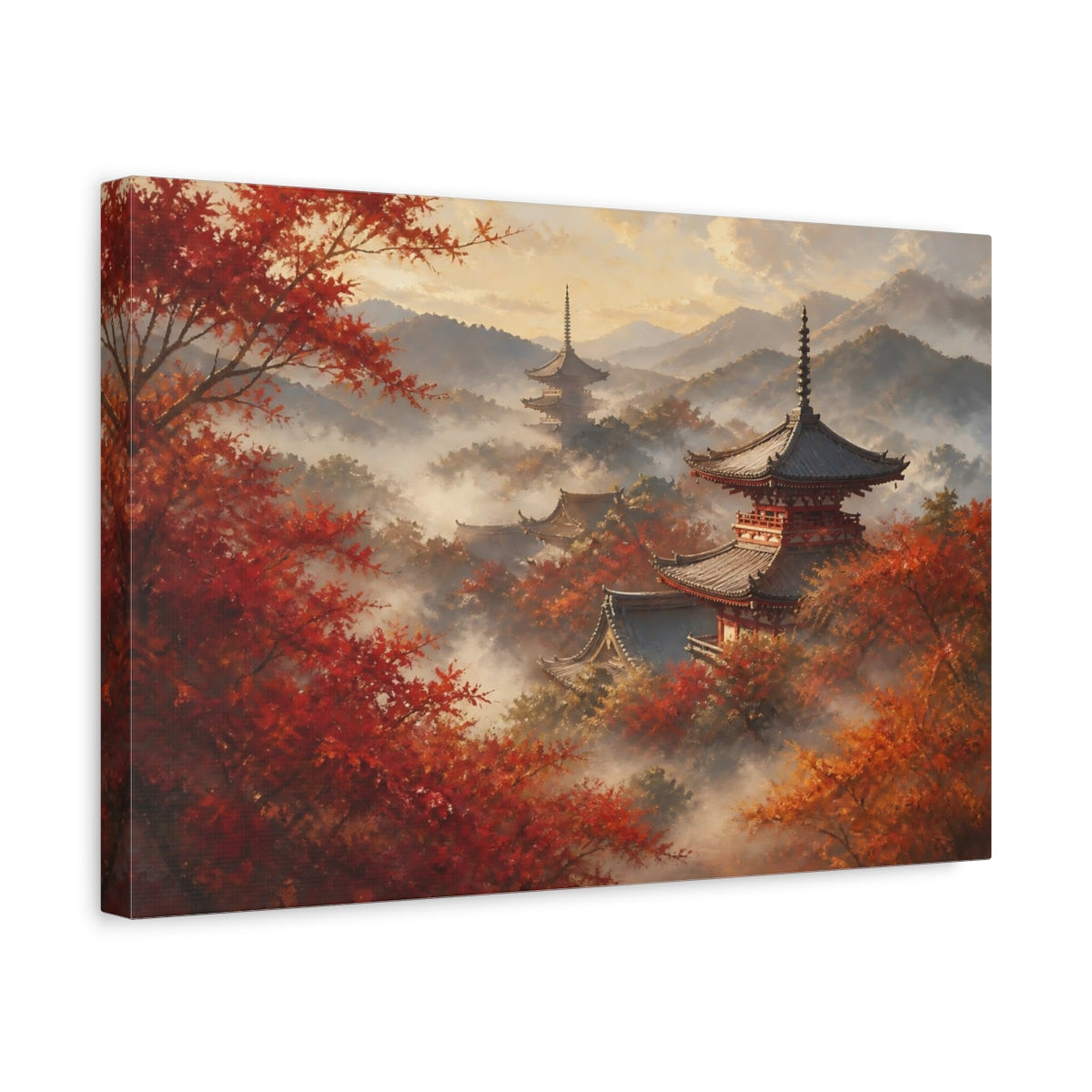 Side Mockup 4. Japanese Pagoda In Autumn shown as canvas print