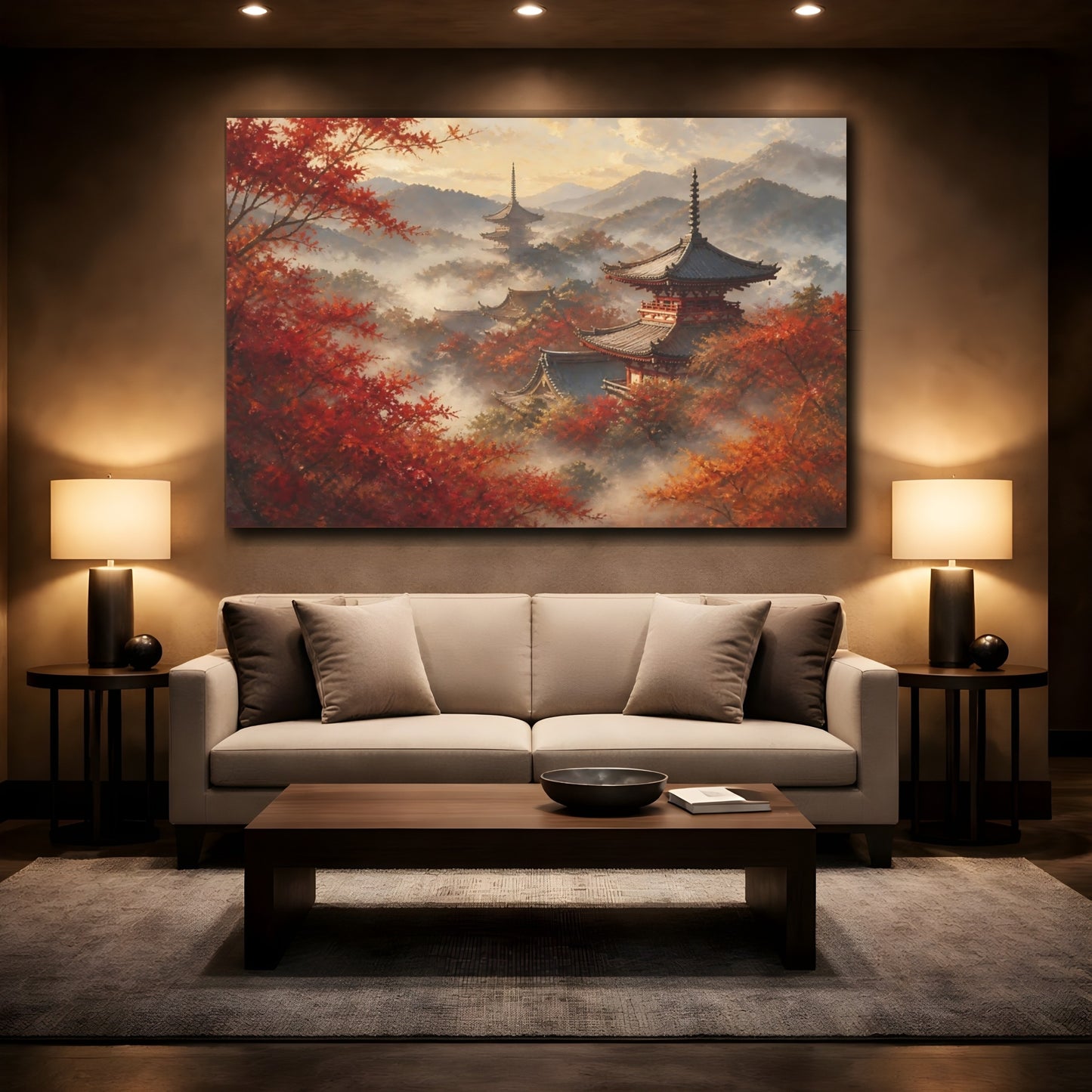 Mockup 2. Japanese Pagoda In Autumn shown as canvas print