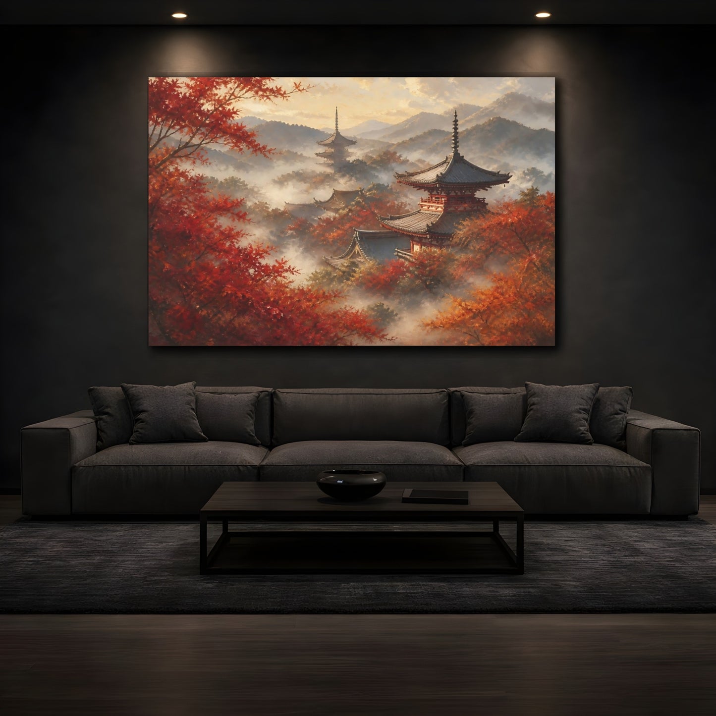 Mockup 3. Japanese Pagoda In Autumn shown as canvas print