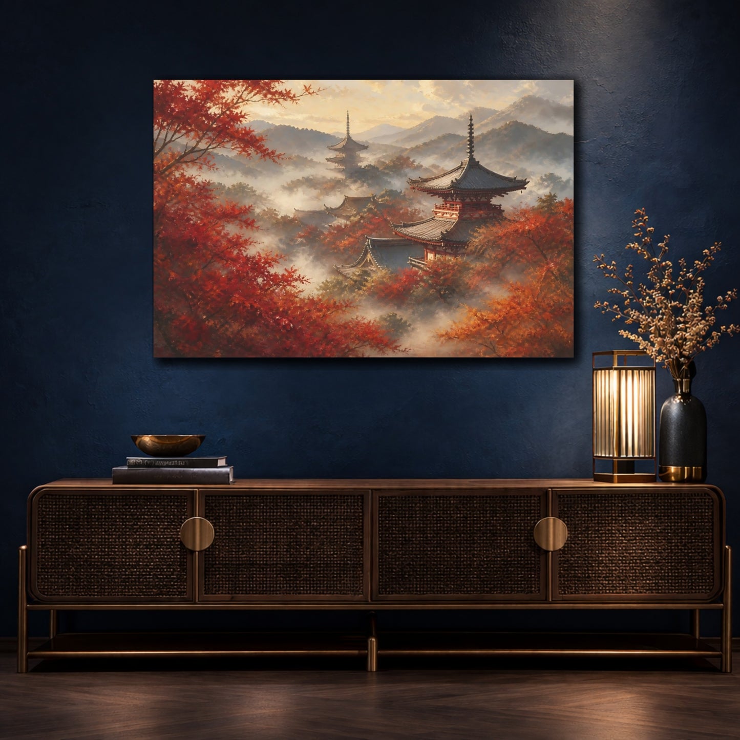 Mockup 4. Japanese Pagoda In Autumn shown as canvas print