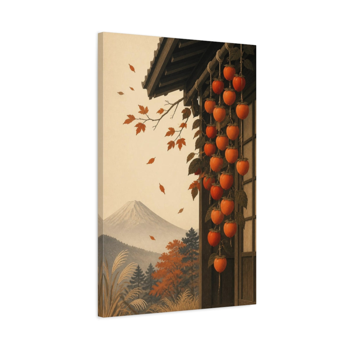 Side Mockup 2. Japanese Persimmon Harvest shown as canvas print