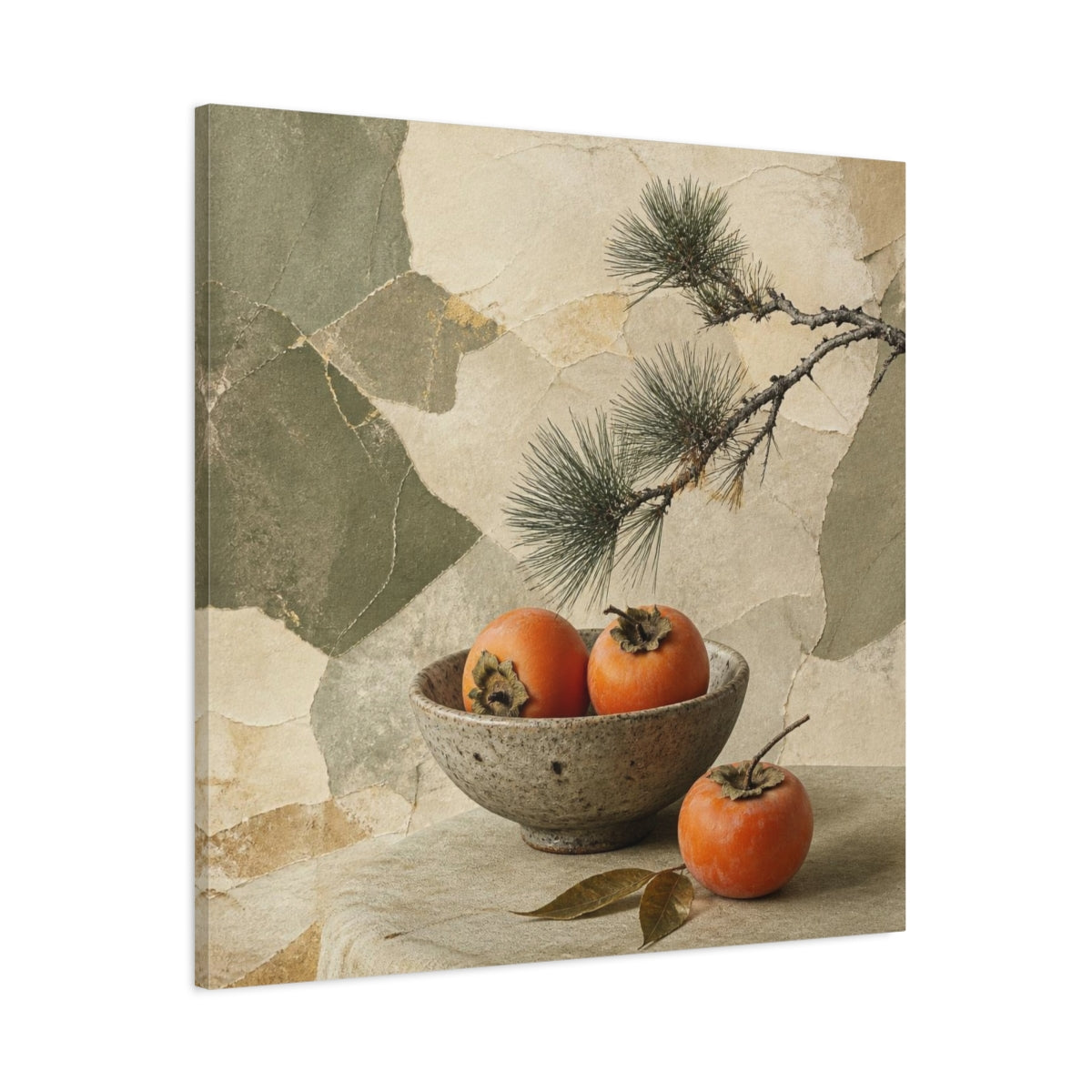 Main Mockup. Japanese Persimmon Still Life shown as canvas print