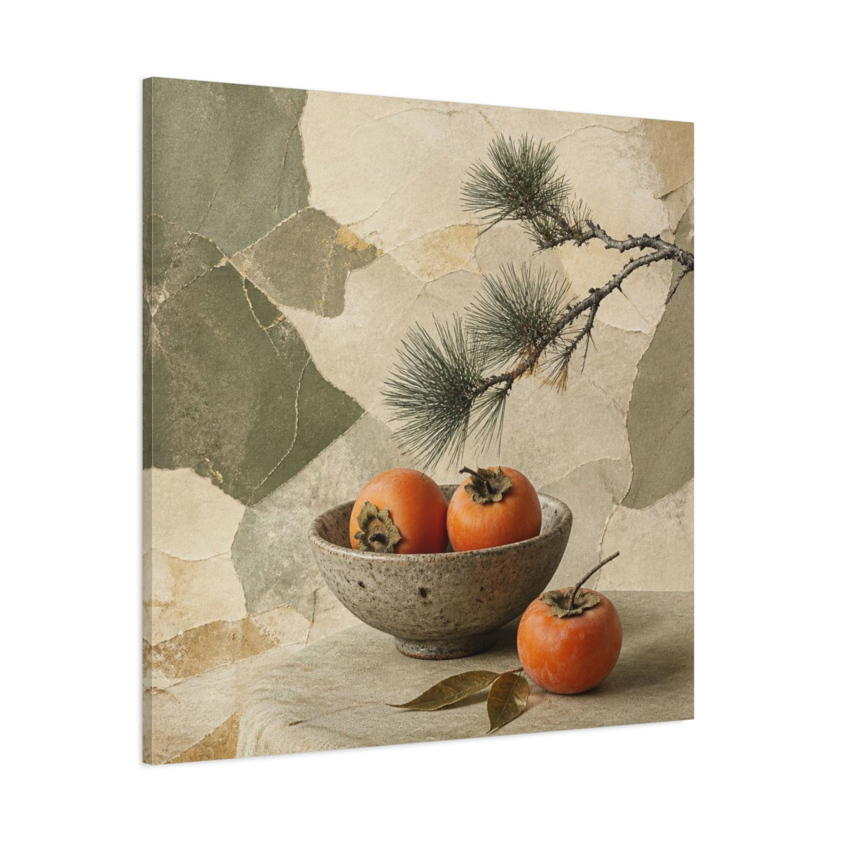 Side Mockup 1. Japanese Persimmon Still Life shown as canvas print