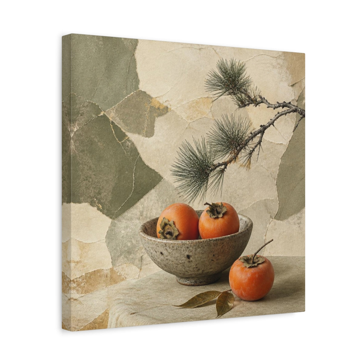 Side Mockup 6. Japanese Persimmon Still Life shown as canvas print