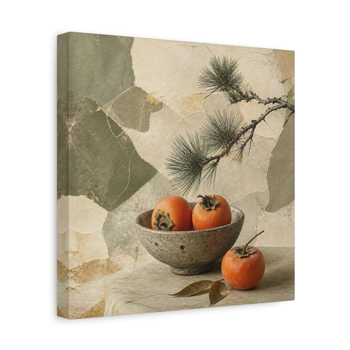 Side Mockup 8. Japanese Persimmon Still Life shown as canvas print