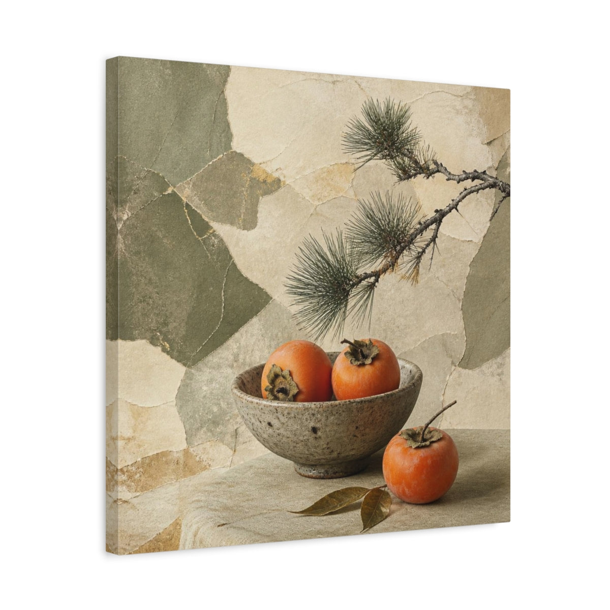 Side Mockup 5. Japanese Persimmon Still Life shown as canvas print