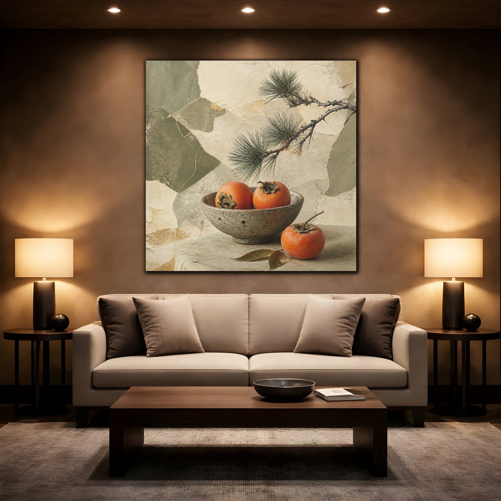 Mockup 2. Japanese Persimmon Still Life shown as canvas print