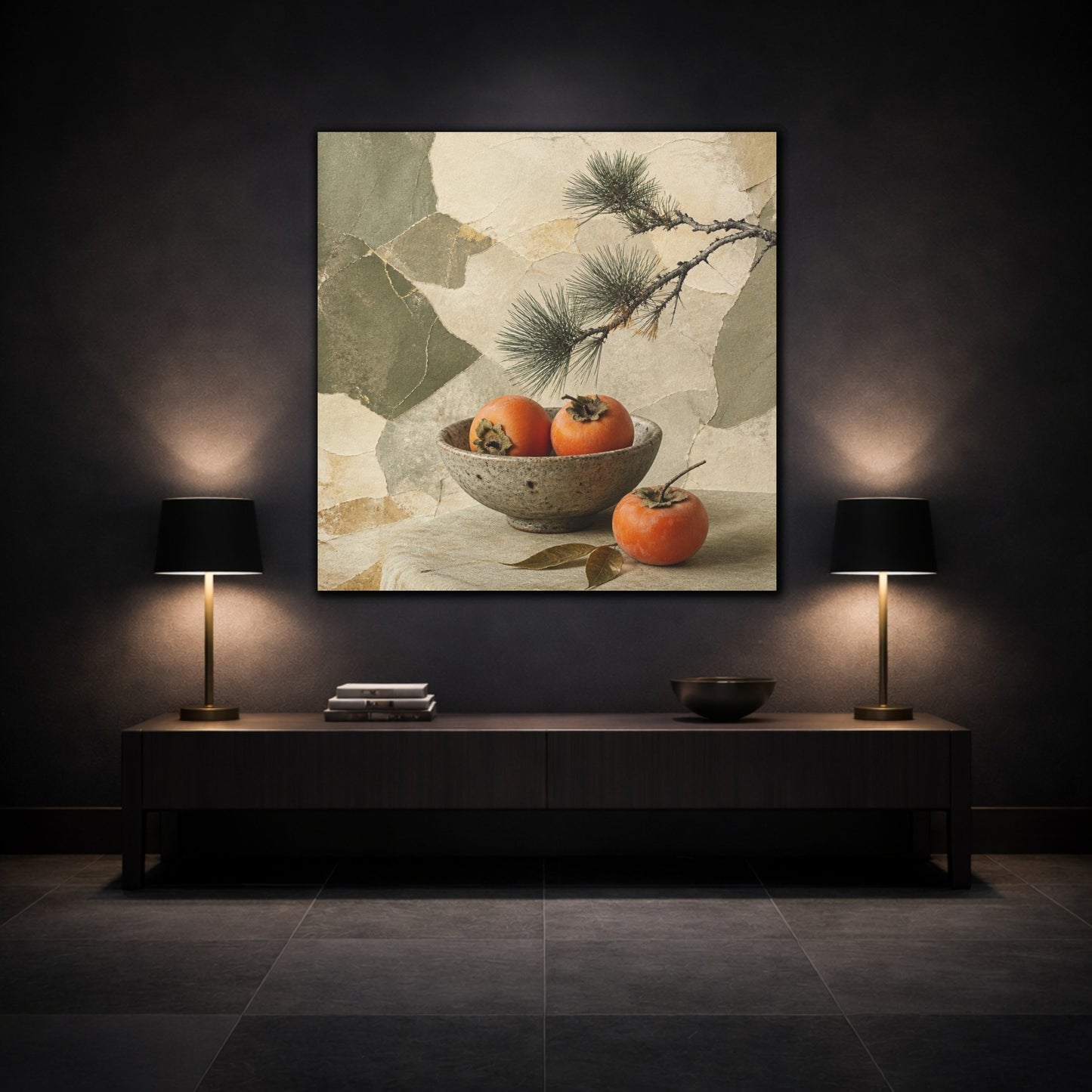 Mockup 3. Japanese Persimmon Still Life shown as canvas print