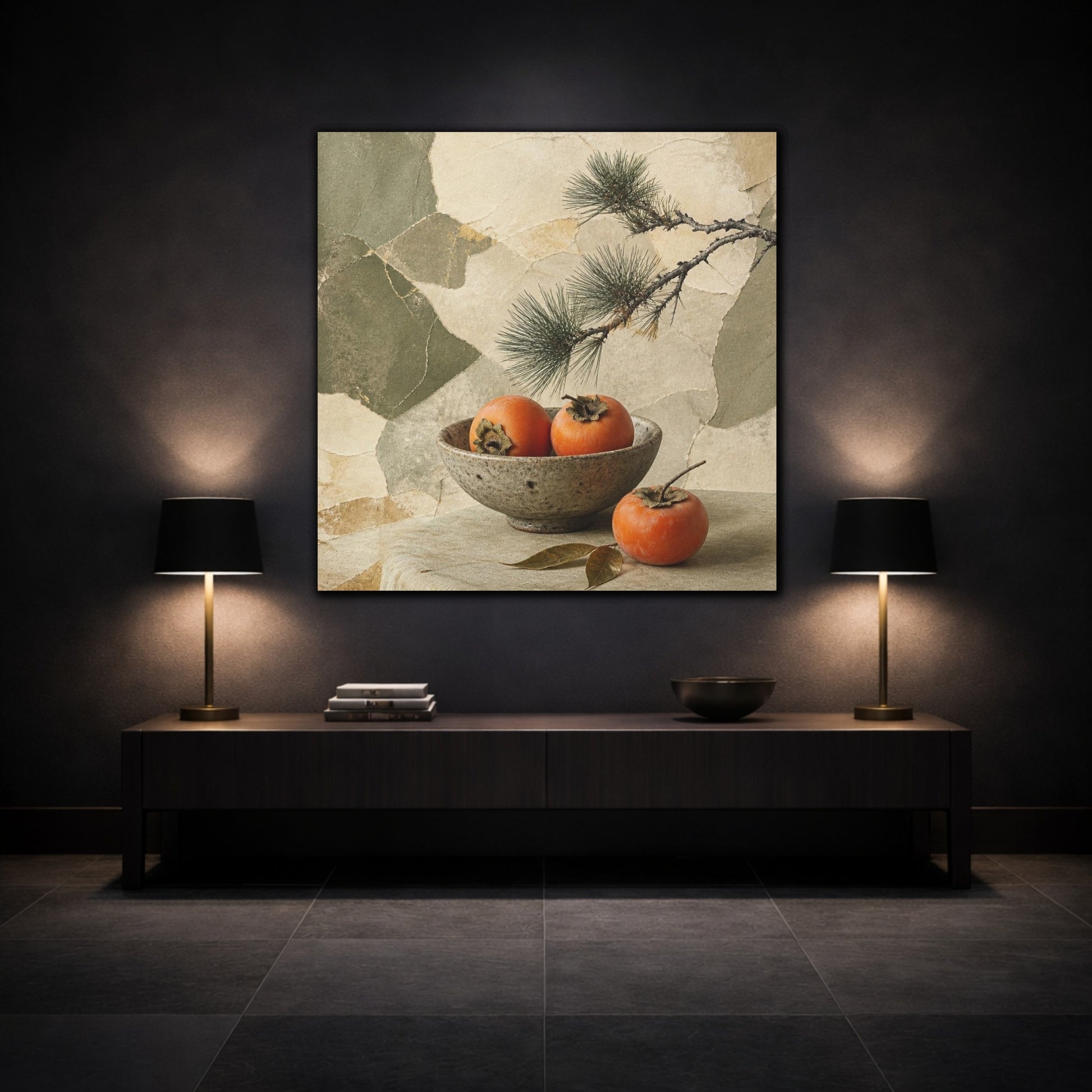 Mockup 3. Japanese Persimmon Still Life shown as canvas print