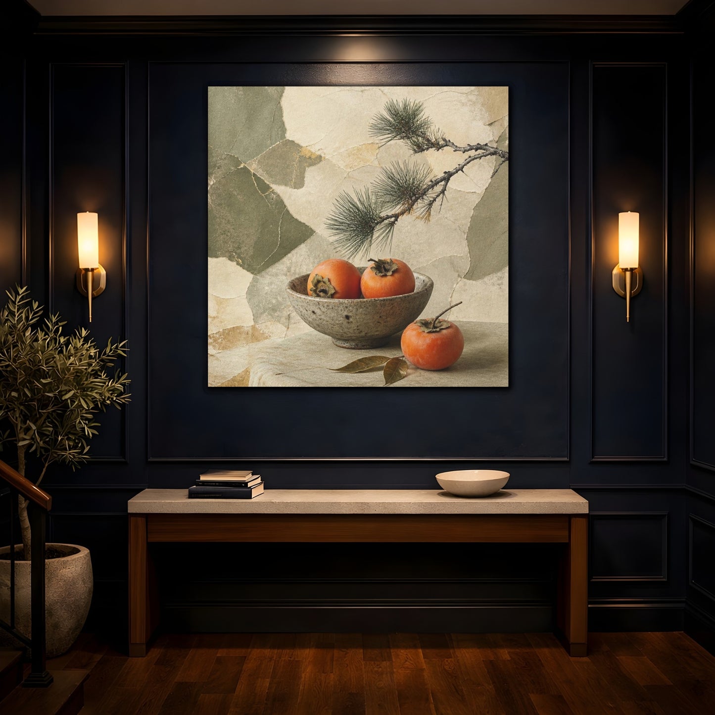 Mockup 4. Japanese Persimmon Still Life shown as canvas print