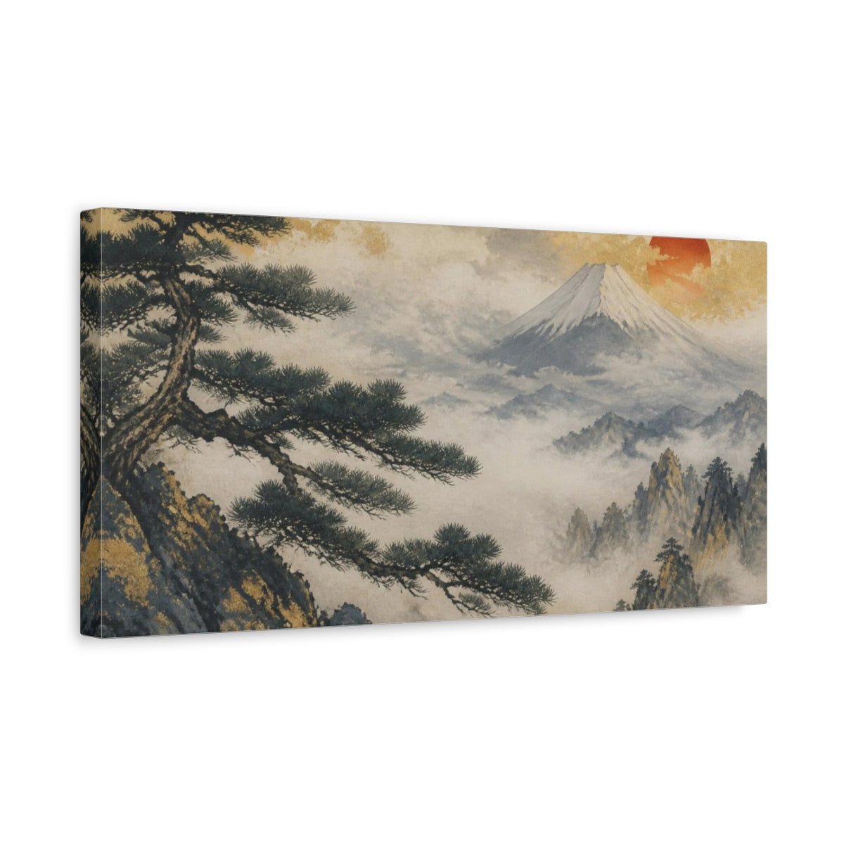 Side Mockup 3. Japanese Pine And Fuji shown as canvas print