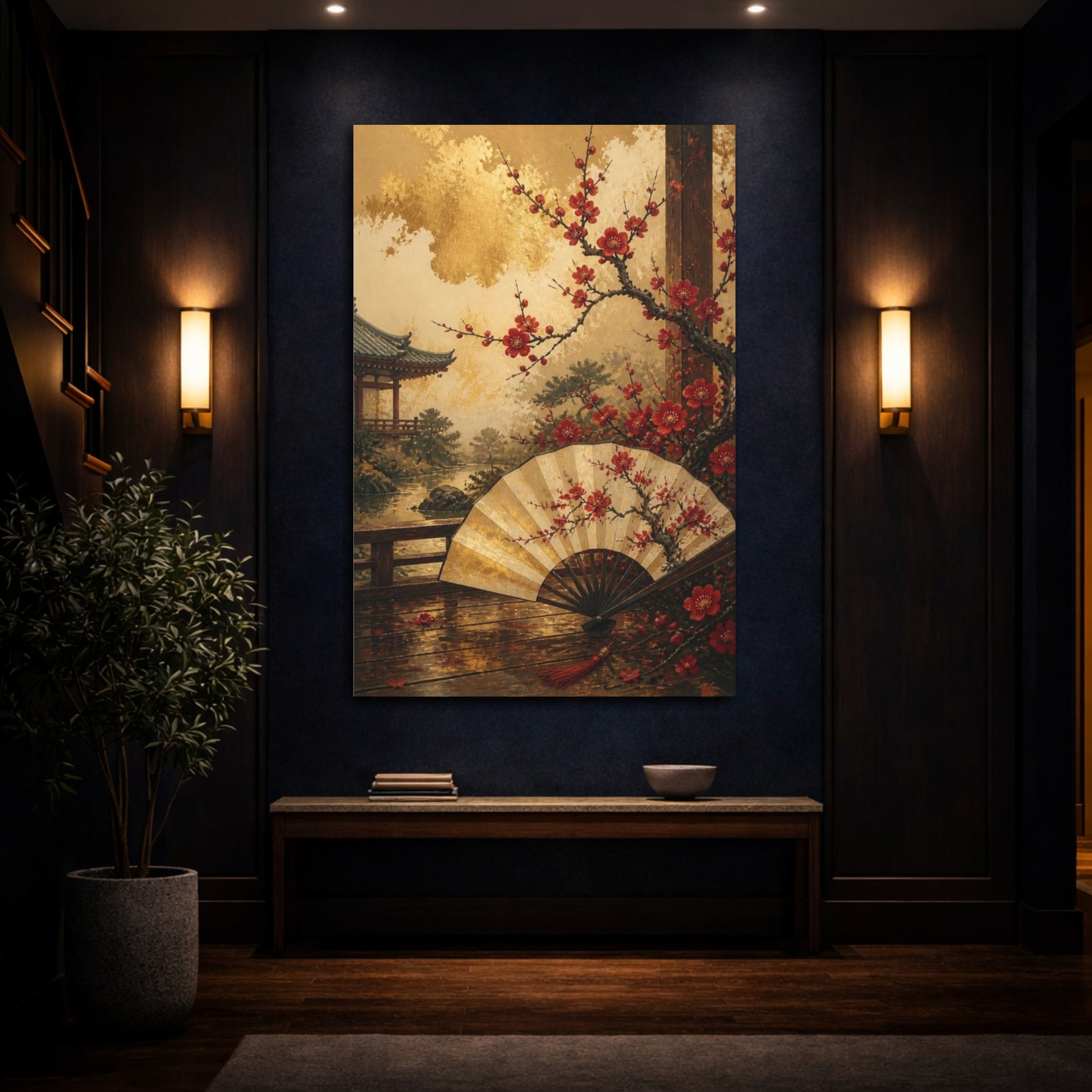Mockup 4. Japanese Plum Blossom Fan shown as canvas print