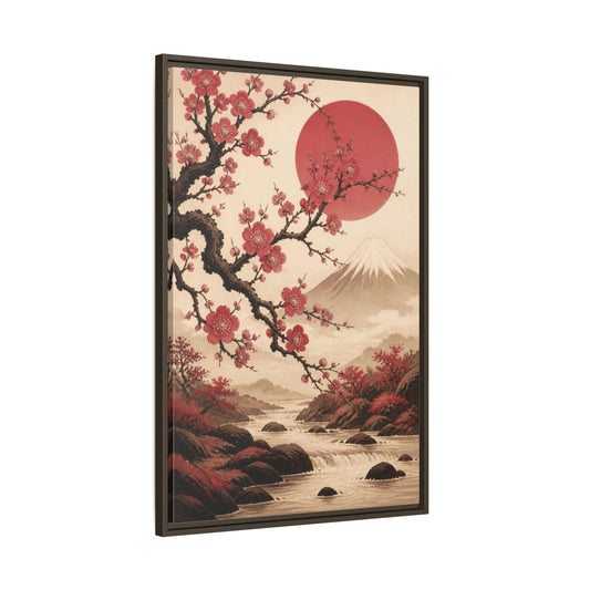 Main Mockup. Japanese Plum Blossom Fuji shown as framed canvas print