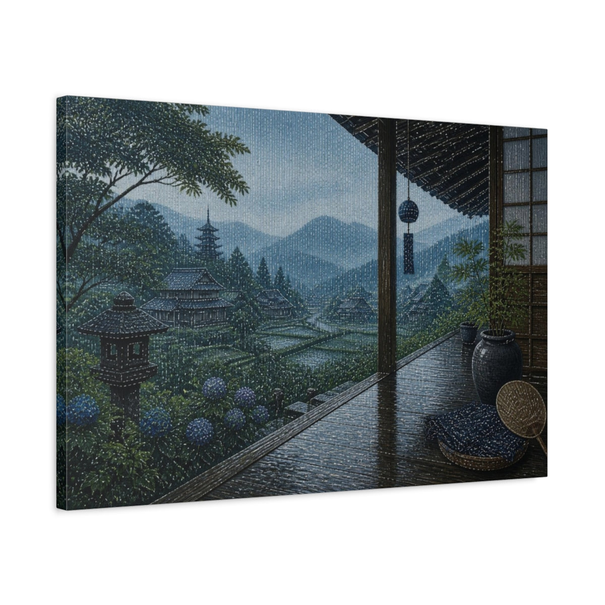 Side Mockup 2. Japanese Rainy Veranda shown as canvas print