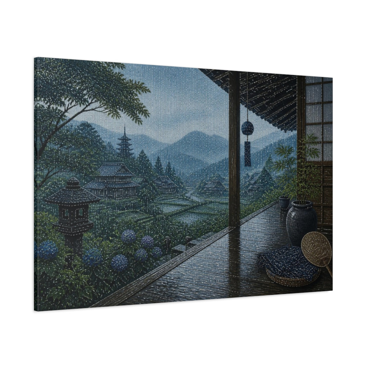 Side Mockup 1. Japanese Rainy Veranda shown as canvas print