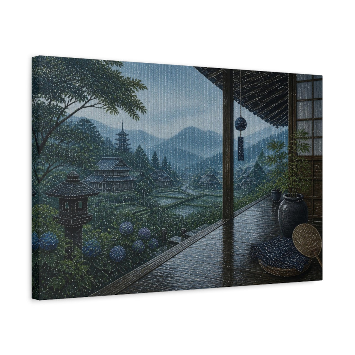 Side Mockup 3. Japanese Rainy Veranda shown as canvas print
