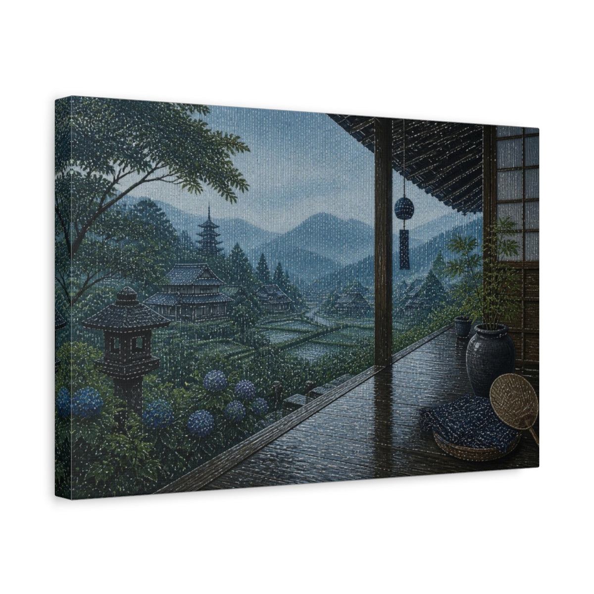 Side Mockup 4. Japanese Rainy Veranda shown as canvas print