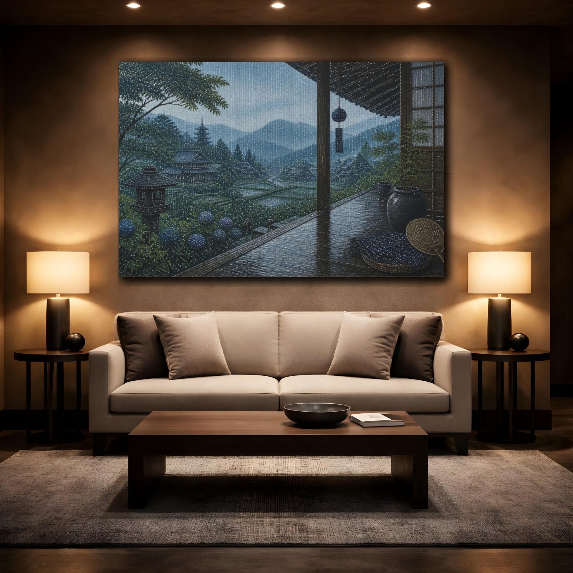 Mockup 2. Japanese Rainy Veranda shown as canvas print
